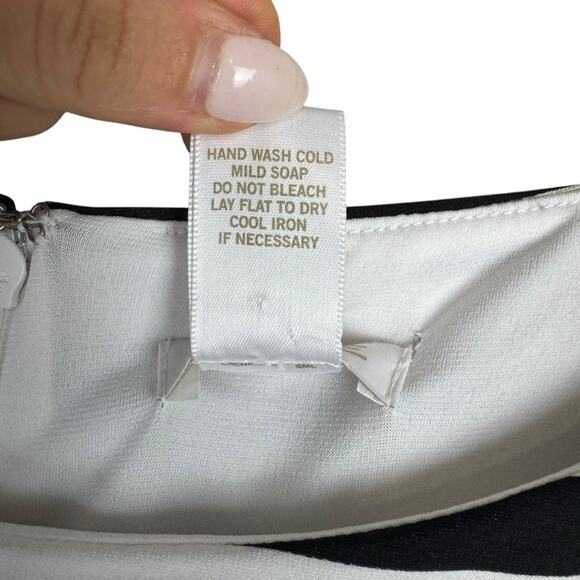 Cache Black & White Stripe Yellow Floral Print Jersey Knit Stretch Sheath Dress - Picture 10 of 10